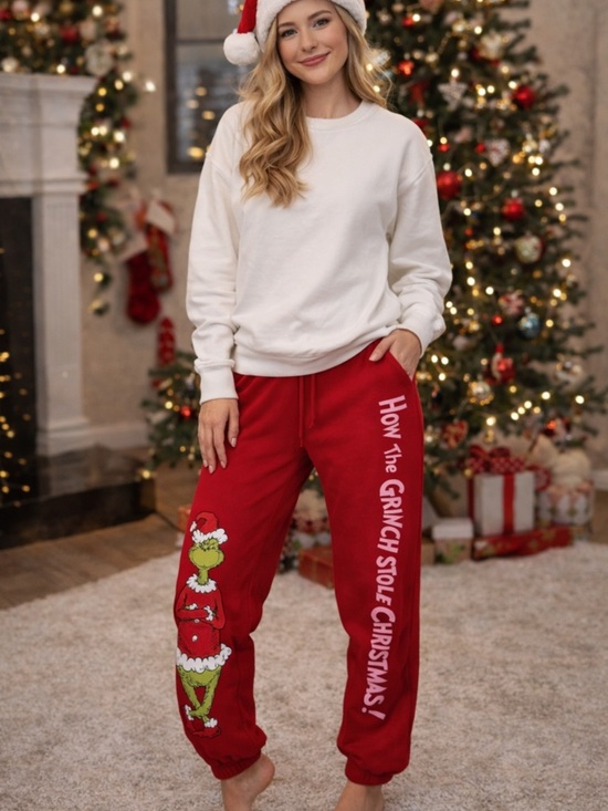 Dr. Seuss Pants - DR SEUSS GRINCH RED CHRISTMAS JOGGER SWEATPANTS WOMENS MEDIUM FLEECE